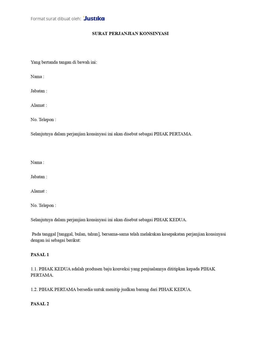 Surat Perjanjian Konsinyasi Dengan Contoh Lengkap Di Dalamnya