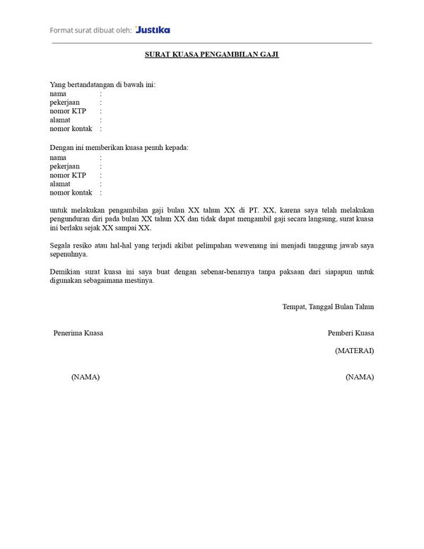 Contoh Surat Kuasa Pengambilan Gaji Karyawan Pabrik - Homecare24